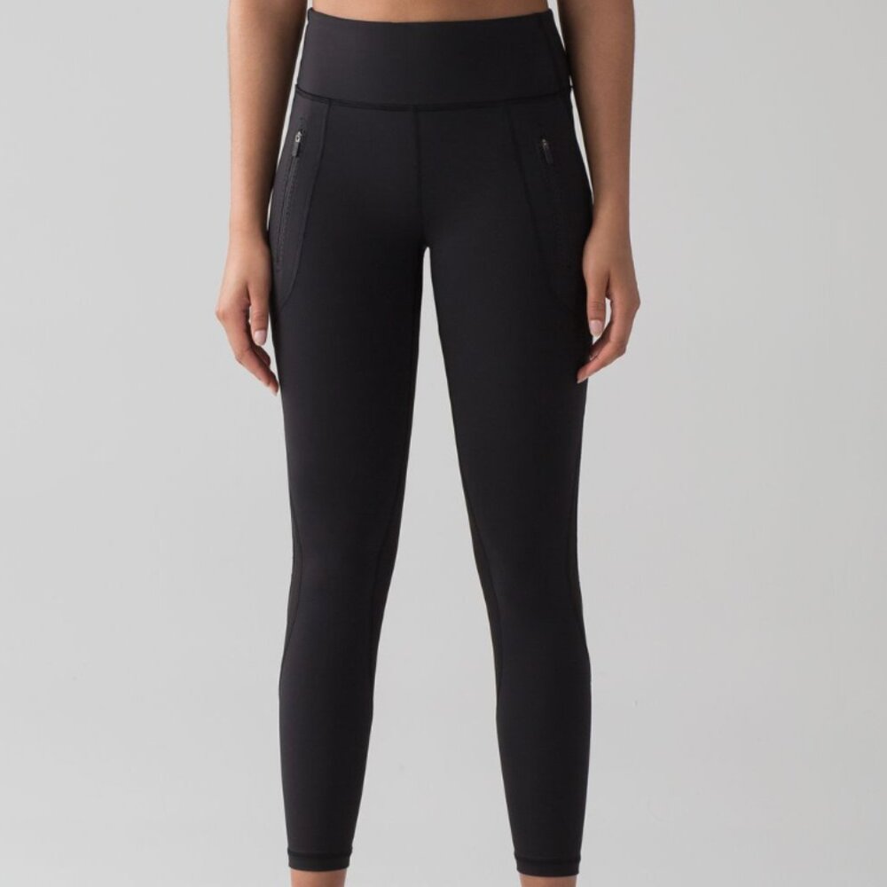 Lululemon Invigorate Black Tight Leggings Mesh Inserts Zip Pockets Size 4